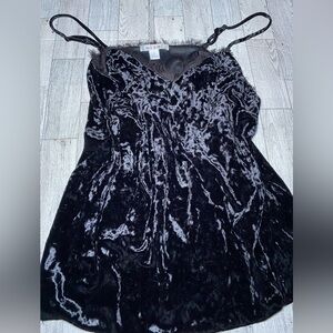 Miami Women’s Feather Cami Tank Top Black Crushed Velvet Burnout Fairy Whimsical